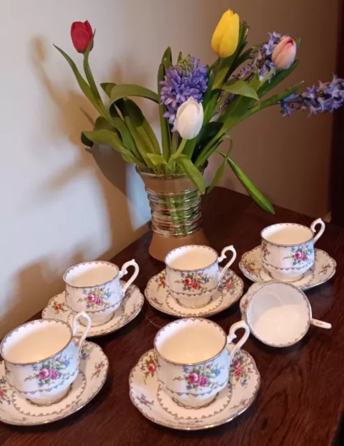 Royal Albert Petit Point Fine English Bone China 6 Cups 5 Saucers