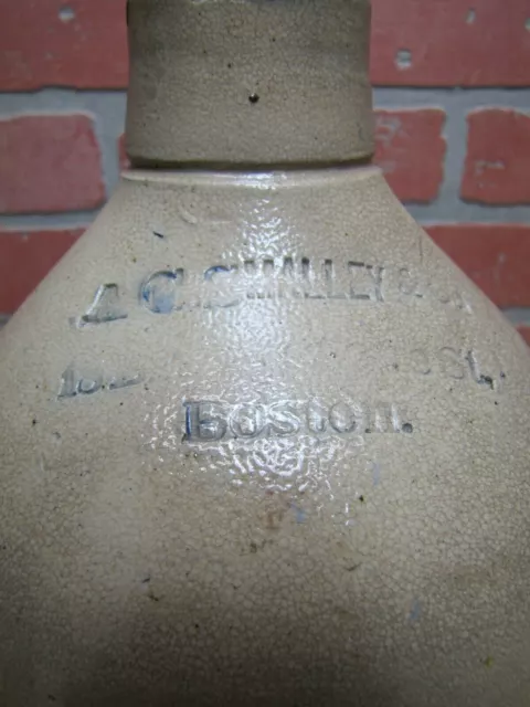 A C Smalley & Co Boston Antique Stoneware Jug Merchant Liquor Advertising