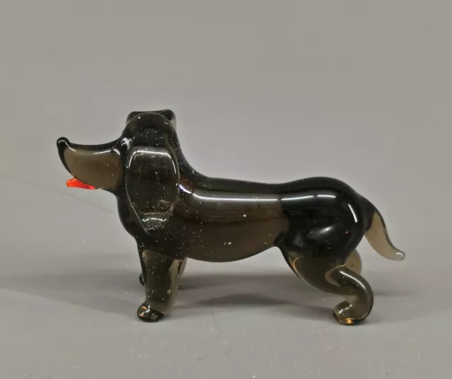 9912099 Vidrio Figura Perro Dackel de Pie Marrón Gris 6cm Soplado