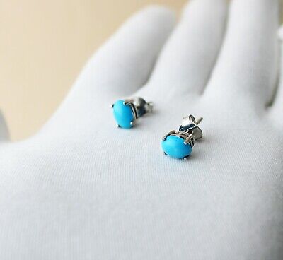 Earrings Turquoise Silver Stud Sterling 925 Oval Blue Studs Solid Genuine Stone