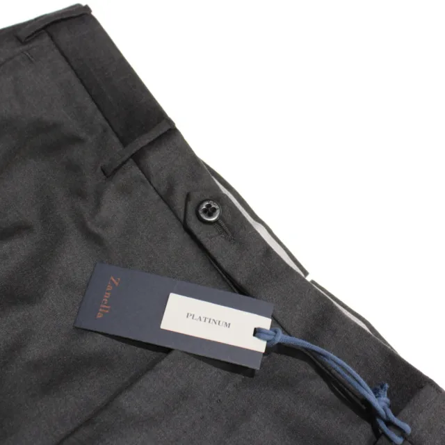 Zanella Platinum NWT Dress Pants Size 36 US Parker In Solid Gray 100% Wool