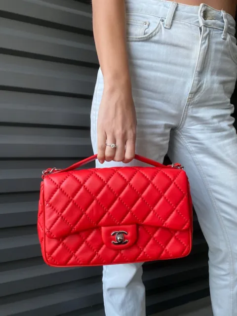 CHANEL 2015 EASY Carry Coral Lambskin Leather Quilted Medium Flap Bag SHW  $5,450.00 - PicClick
