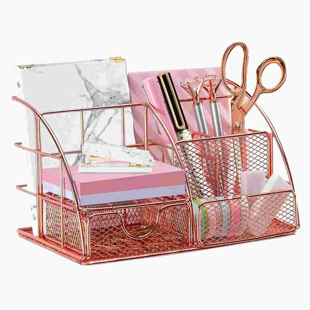 Desk Organizer Pen Holder 6 Component Mesh Office Accessories Cady with 1 Drawer