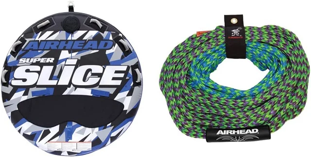 Super Slice, 1-3 Rider Towable Tube for Boating & 2 Section Tow Rope for 1-4 Rid