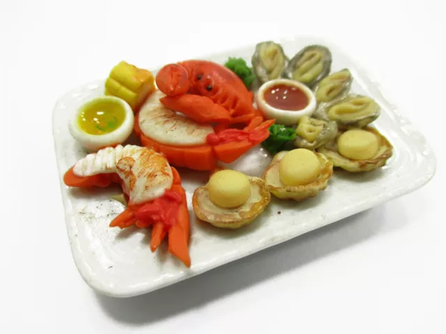 Casa de muñecas 1:6 comida en miniatura mariscos langosta cangrejo vieira ostra 14713