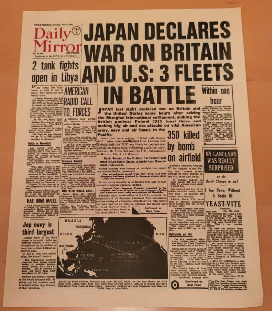 Newspaper　USA　I　Harbor　Retro　War　II　JAPAN　World　£1.99　on　Pearl　DECLARES　UK　Vintage　WAR　UK　PicClick