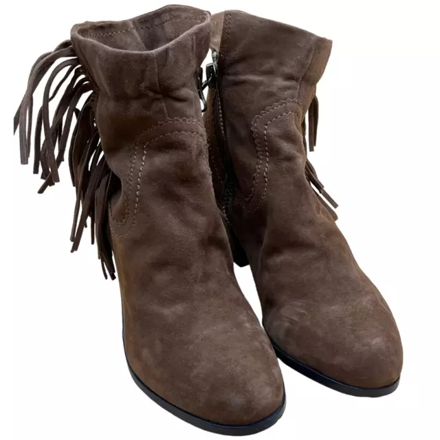 Sam Edelman Womens Louie Ankle Boots Booties Brown Leather Fringe Zip 8.5 M
