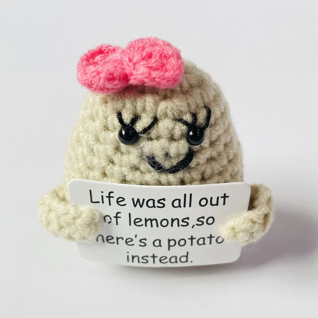 Hand-Knitted Seagull Emotional Support Animal - Crochet Desk Decor With Positive Card