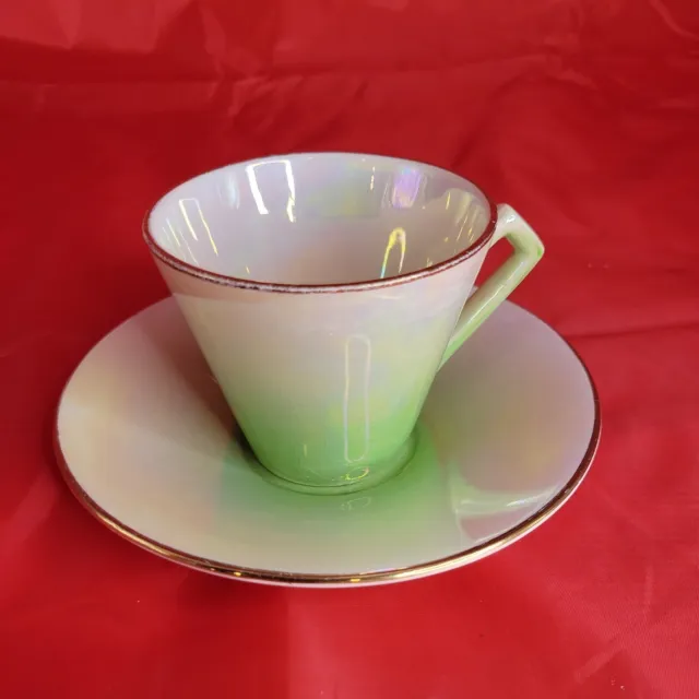 Vintage Royal Winton Grimwades Green Ombre Iridescent Tea Cup and Saucer