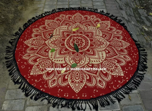 Indian Ombre Mandala Roundie Beach Throw Wall Hanging Round Tapestry Yoga Mat