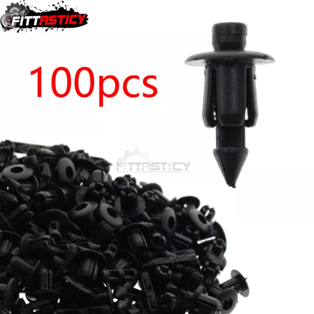 100x 6mm for ATV Hole Dia Black Plastic Push In Type Rivets Fastener Pin Clips