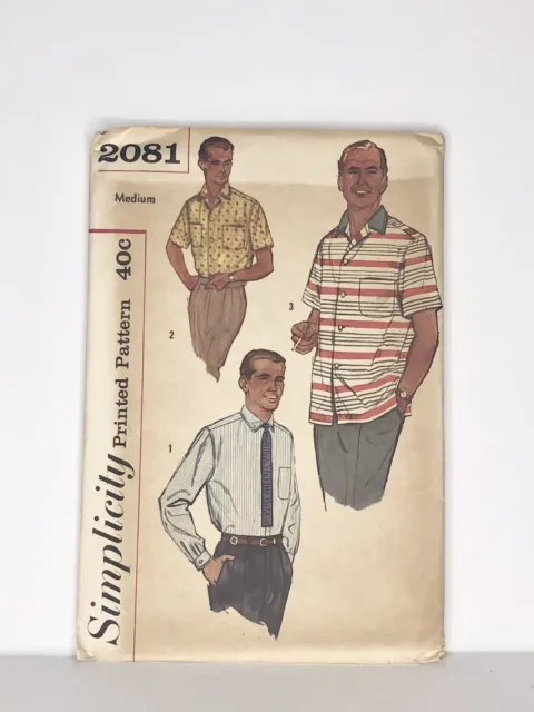 Simplicity 1957 Pattern 2081 Men's Shirt Chest Size Medium Vintage Cut