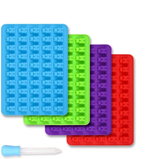 Gummy Bear Silicone Candy Molds - Set of 4 Gummy Bear Mold Trays with Dropper...
