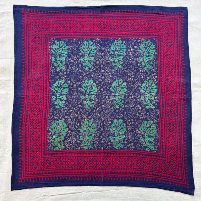 Vintage Handkerchief Blue Cotton Pink Floral Geometric Art Pattern Bandana 20"