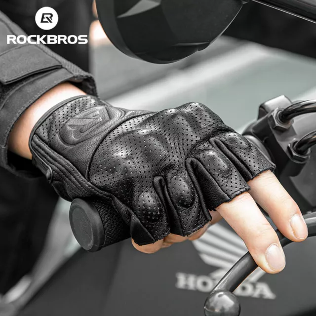 ROCKBROS Motorcycle Half-finger Gloves Cycling PU Gloves leather 3D Palm Gloves