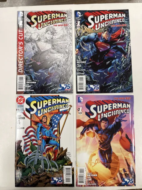 SUPERMAN UNCHAINED #1 VARIANT COVER Lot DC COMICS NEW 52 2013 (4 Books)