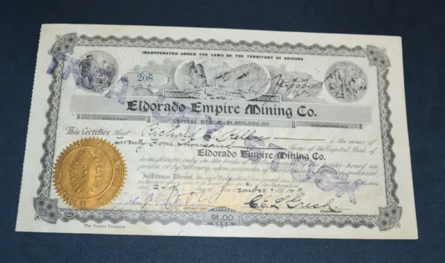 Eldorado Empire Mining Co. 1909 antique stock certificate – Clark County, Nevada