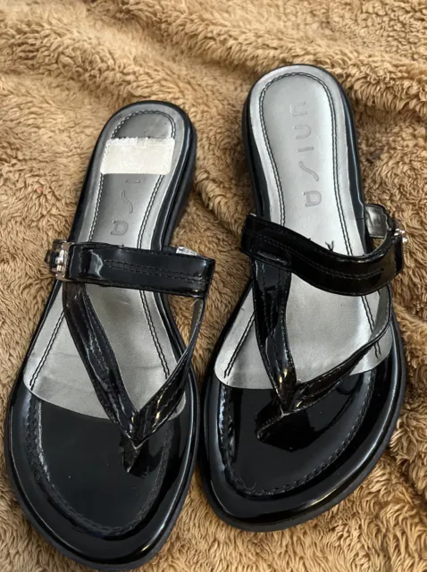 Unisa Avarii Women's Thong Sandals Black  Size 8 M Slip On Wedge Heel Open Toe