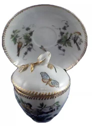 Antico 18thC Royal Copenhagen Porcellana Uccello Scene Tazza e Piattino
