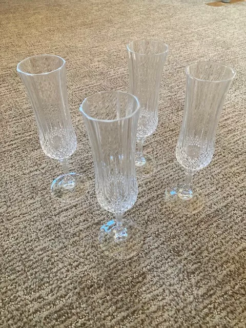 Set Of 4 Cristal D'arques Longchamp Champagne Flutes -  Elegant Crystal-  8"