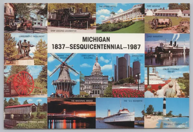 State View~15 Views of Michigan For Sesquicentennial~Continental Postcard