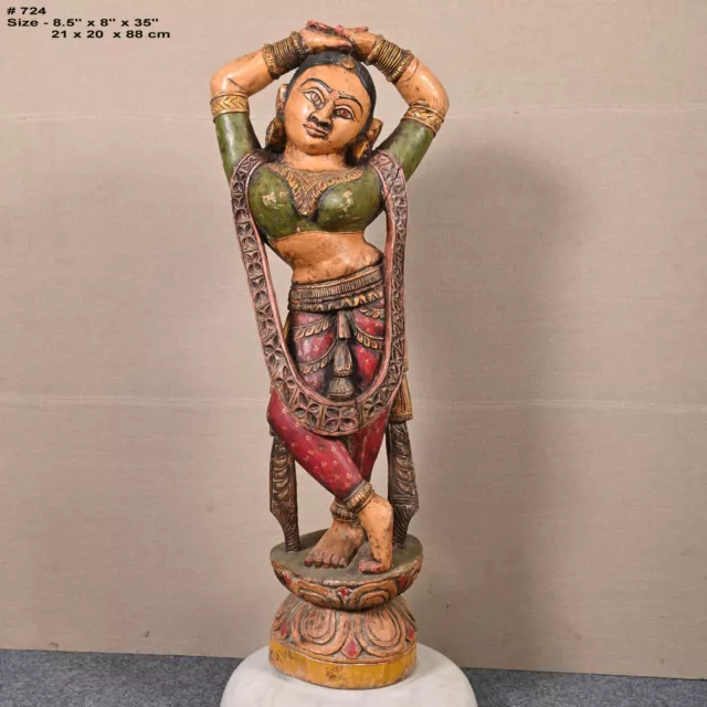 Vintage Hand Carved Indian Goddess Wooden Figures Statue Sculpture Prayer Idol