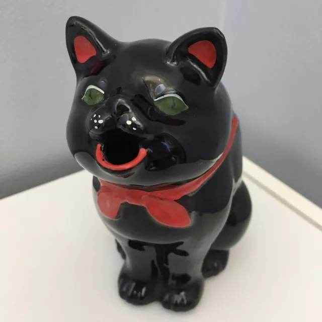 Vintage 1950s  Black Cat Creamer Pitcher Green Eyes Red Tie Shafford Japan