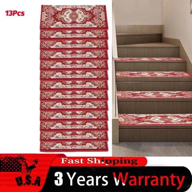13Pcs Non-Slip Washable Stair Treads Carpet Step Mats Rectangular Carpets Red