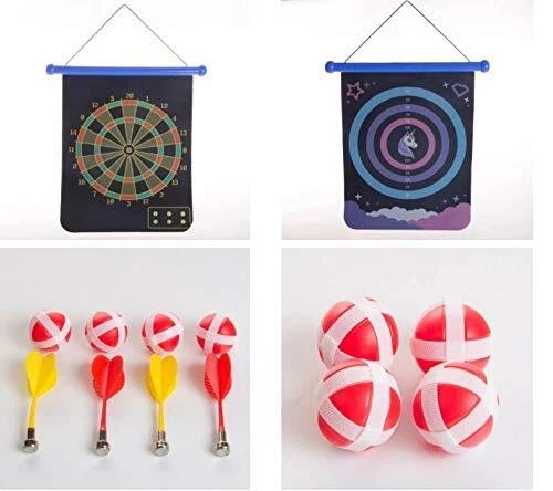 PIKFOS High Magnetic Double Faced Dart Game With 4 Balls & Non Pointed Darts