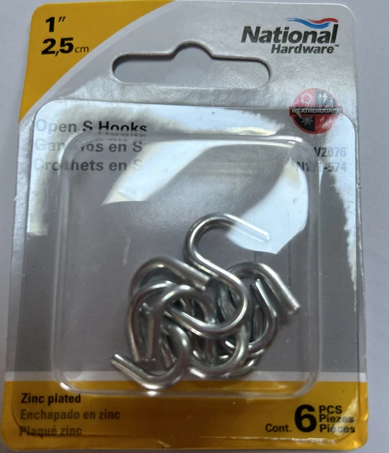 National 1 In. Zinc Plated Heavy Open S Hook (6 Ct.) N121-574 —Pack of 10