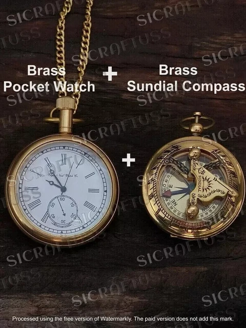 Chaîne De Montre à Gousset Maritime En Laiton - Boîte En Bois - Reproduction Ancienne - US Navy