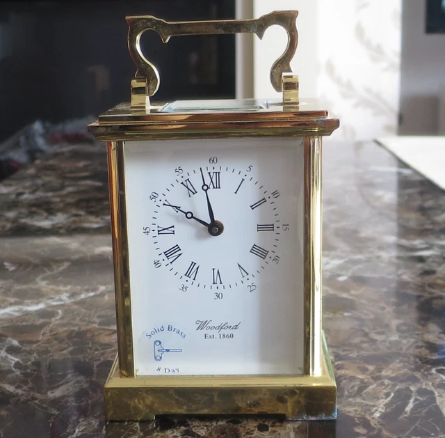 WOODFORD ENGLISH HEAVY Brass 8 Day Carriage Mechcanical Clock Working £ ...