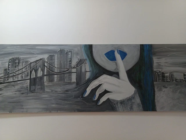 "Silence" Quadro moderno a tempera fatto a mano, Dipinto su legno - 160 x 60