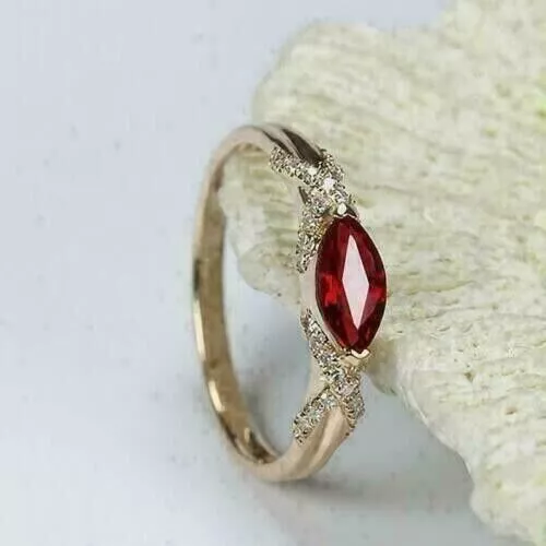 2Ct Marquise Lab Created Ruby Diamond Women's Gift Ring 14K Yellow Gold Plated