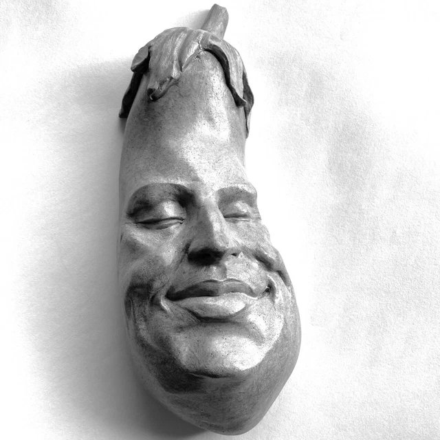 Original Handmade Eggplant Sculpture Wall Art for Western Kitchen Gray Aubergine