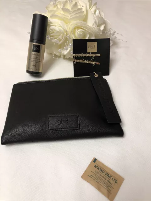 GHD styler gift set Bag Black Including Travel Size Heat Protection/ 2 Hair Clip