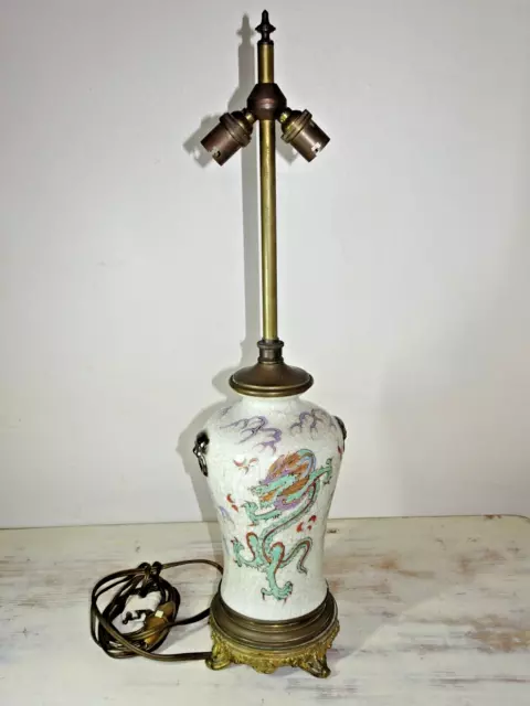 Lampe vase Porcelaine Chinoise Dragon Ancien Chinese Nankin Nanjing lamp vintage