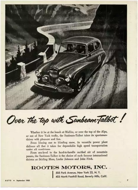 1952 SUNBEAM-TALBOT 90 Vintage Print Ad