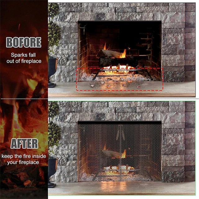 LegendFlame Tenda A Rete Per Camino 2 Pezzi – 24 Pannelli, 61x50,8 Cm, Nero Opaco, Con Maniglie E Aste Regolabili