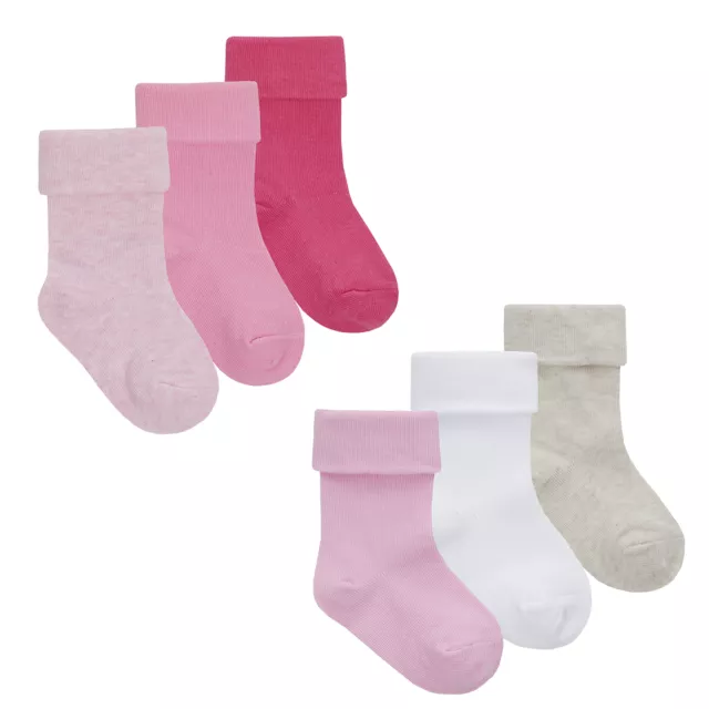 Tick Tock 6 Pairs of Baby Girls Turn Over Top Cotton Rich Socks
