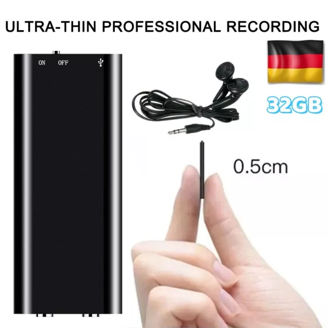 Verstecktes Mini Digital Diktiergerät Aufnahmegerät Silber Voice Recorder 32GB