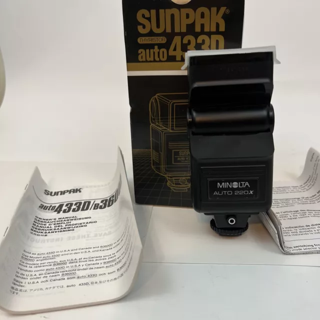 Sunpak Auto 433d shoe mt flash for Minolta New Open Box Old Stock