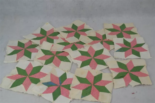 quilt patches early mini  blocks 13 pcs 5 x 5 in cotton stars pink green 1800s