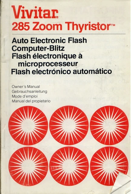 VINTAGE MANUAL for Vivitar 285 Zoom Thyristor Auto Flash MANUAL ONLY CAMCOL49