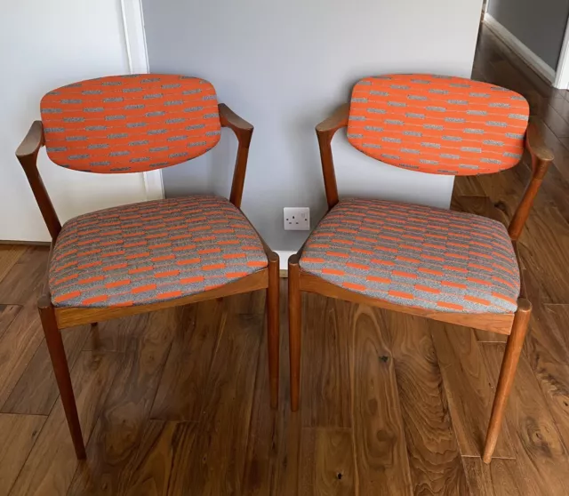 Pair Kai Kristiansen Model 42 Danish Mid Century Teak Dining Chairs - Stunning