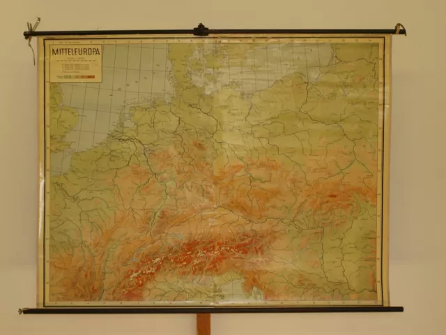 Mitteleuropa Deutschland Schweiz Osten ~1947 einfache Schul-Wandkarte 174x135cm