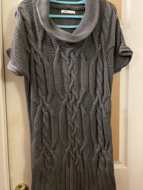 OLD NAVY Sweater Dress Women's Large Gray Short Sleeve Cowl Neck Knit