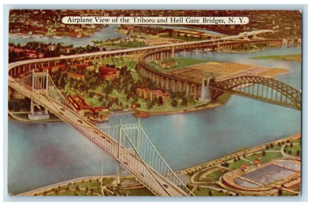 c1950's Airplane View Triboro Hell Gate Bridges New York NY Postcard