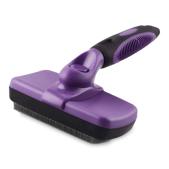 Trovety Self Cleaning Pet Slicker Brush - Purple Grooming Tool for