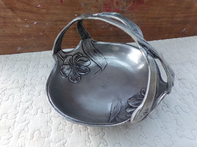 Coupe Bougeoir En Étain Art Nouveau - Marron - Métal - Déco Vintage